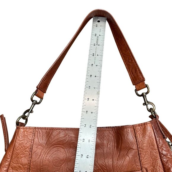 American Leather Co Handbag Shoulder Purse Brown Tooled Leather Bag Pockets - Picture 16 of 16